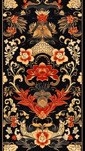 中国风黑底红金花纹图案