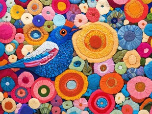 五彩斑斓的鸟与花朵