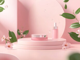 粉色护肤品展示