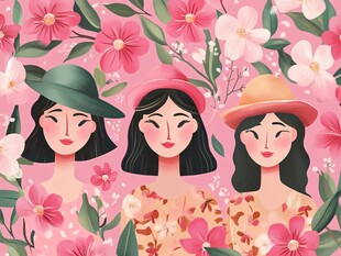 花卉中的三位女性