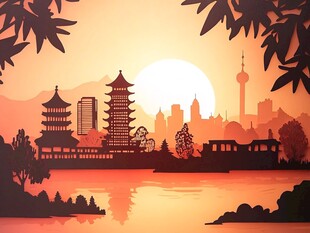 城市剪影日落景观