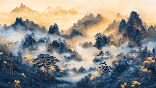 金秋山水画