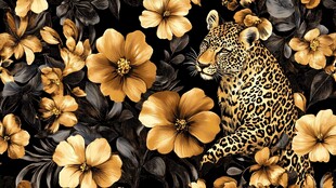 金色豹纹与花卉图案