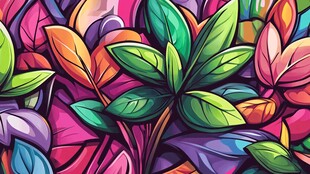 彩色叶子抽象画