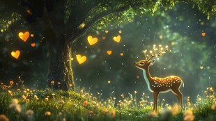 鹿与心形树的神秘森林之旅