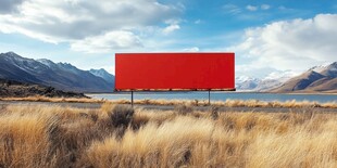 山区的红色广告牌