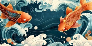 金鳞鲤鱼跃浪图案