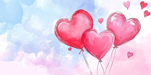 浪漫气息浓厚的水彩心形气球
