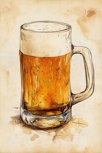 精致手绘啤酒杯图案