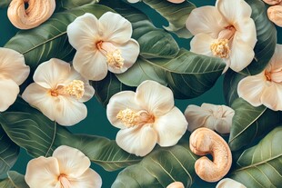 腰果花绿叶图案