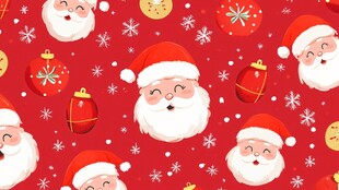 圣诞快乐 红色背景 圣诞老人 雪花 装饰球 圣诞树 礼物 节日 欢乐 庆祝 冬季 新年