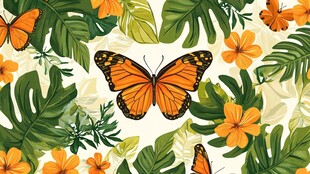 热带蝴蝶与花卉图案