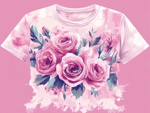 粉色花卉印花T恤