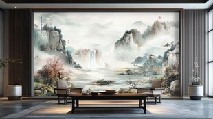 中国风山水画壁画