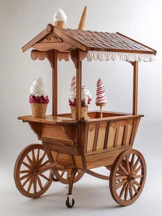 木制冰淇淋车与甜品展示