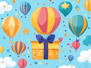 彩色热气球与礼物的奇妙天空之旅