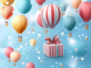 彩色热气球与礼物的奇妙之旅