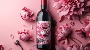 粉色花卉与葡萄酒