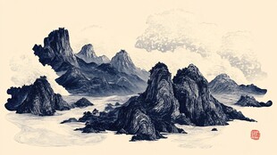 山水画之云海奇峰