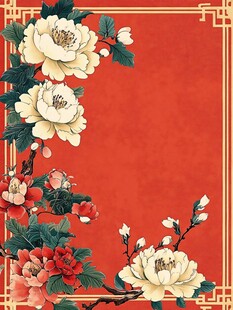 红色背景上的花卉图案
