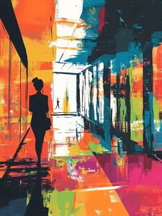 抽象走廊人物剪影
