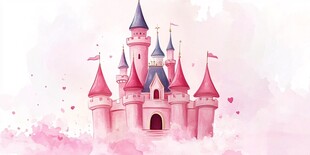 粉色水彩城堡