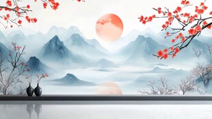 中国风山水画壁画