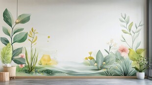 手绘植物水彩墙纸