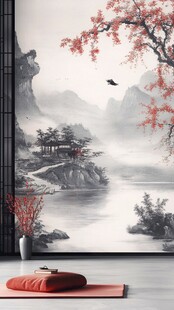 中国风山水画壁画