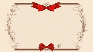 优雅的米色背景 红色蝴蝶结和花卉边框
