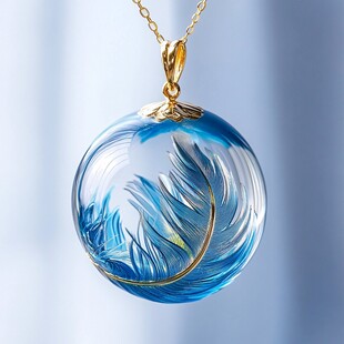 蓝色羽毛玻璃吊坠
