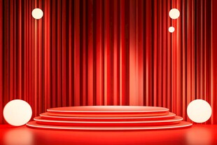 红色舞台 圆形讲台 垂直条纹背景