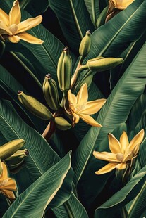 热带风情的香蕉花与叶子