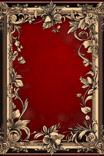 复古红色背景花卉边框设计