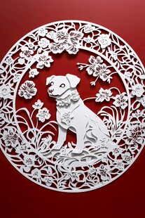 红色背景上的白色剪纸艺术