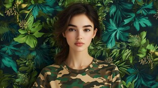 迷彩女孩 绿色背景