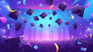 毕业季狂欢 礼帽彩带飞舞