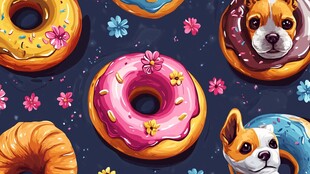 萌宠甜甜圈插画图案设计