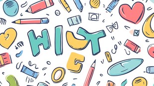 多彩文具涂鸦与字母组合