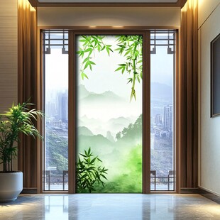 中式玄关竹影山水装饰画