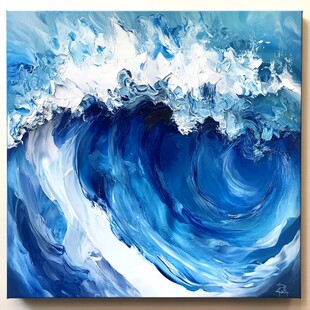 蓝色海浪油画艺术作品