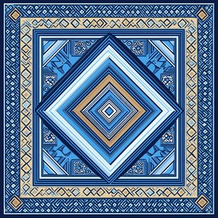 蓝色几何图案民族风方巾