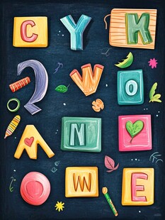 多彩手绘字母与装饰元素