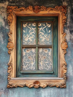 复古雕花木质窗户艺术美