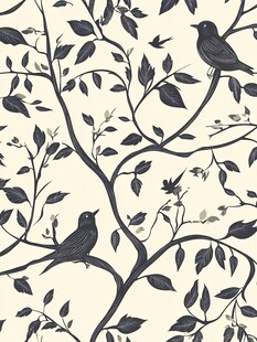 花鸟枝叶图案背景纹理