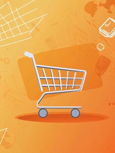 橙色背景中的购物车图标