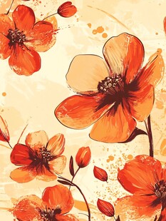 手绘橙花水彩风花卉图案