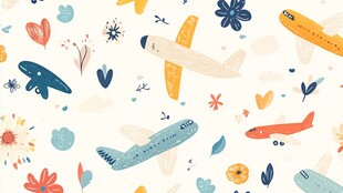 飞机花卉童趣卡通图案