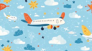 梦幻飞机在蓝天云朵间飞翔