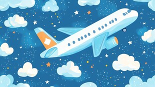 夜空飞行的梦幻卡通飞机